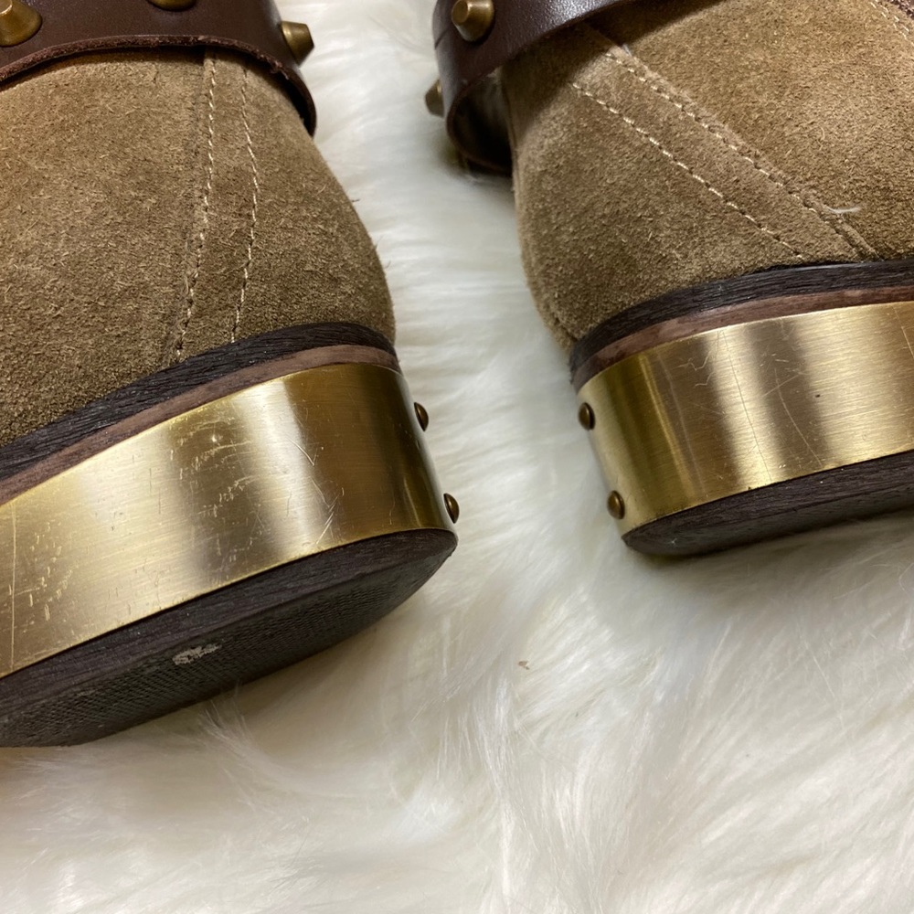 Very Volatile Suede Emperor Brown Gold Plated Knee High Zip Riding Boots - Picture 11 of 12